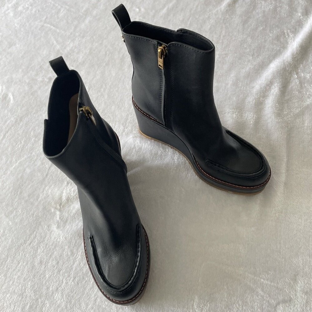 Coach Brady Platform Wedge Bootie Black Leather Ankle Boots Women Size 7M Zip Up